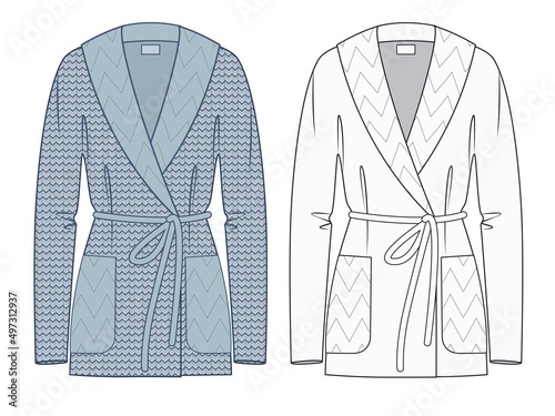 Jacket Fashion flat sketch, apparel template. Coat Fashion Design flat template. Unisex Cardigan fashion design set.
