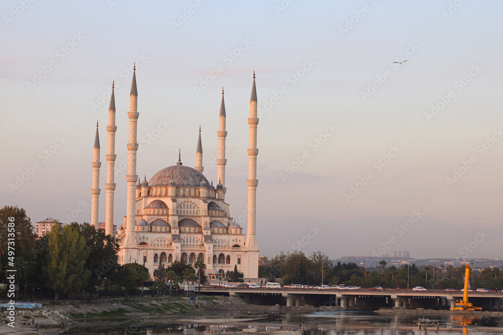 Fototapeta premium The Stone Bridge and Sabanci Mosque, Adana, Turkey