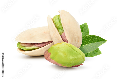 Close-up of Pistachio nuts isolated on a white background.