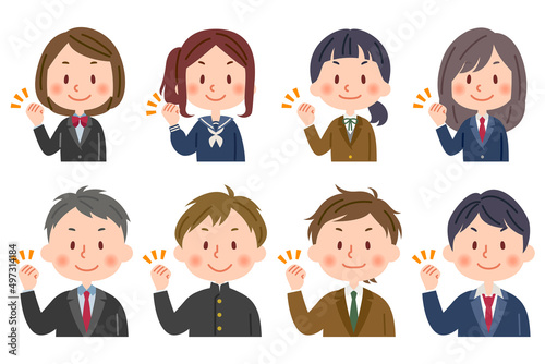 ガッツポーズをする学生男女バリエーション