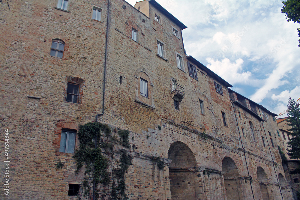 The historical stone buildings in the center of Perugia in Umbria