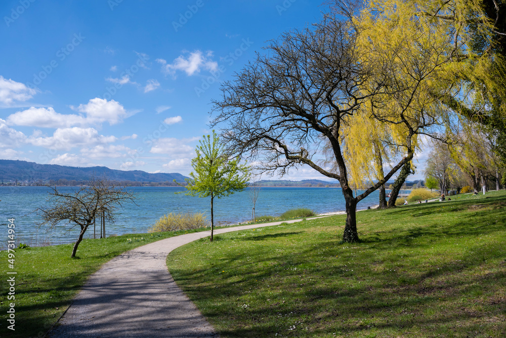 Fußweg am Bodenseeufer auf der Halbinsel Mettnau Fußweg am Bodenseeufer auf der Halbinsel Mettnau