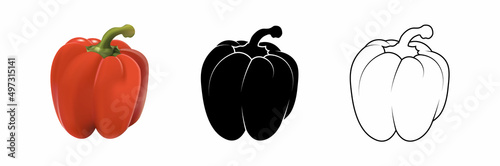 Sweet red pepper isolated. Vector illustration.