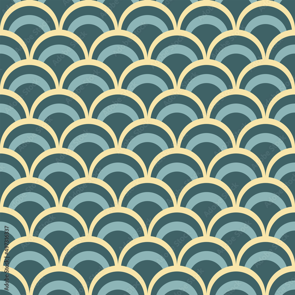 Fish scale abstract geometric seamless pattern. Colorful art deco style nostalgic retro background. Classic Asian fashion print with arcs for fabric, paper Fish scale abstract geometric seamless pattern. Colorful art deco style nostalgic retro background. Classic Asian fashion print with arcs for fabric, paper