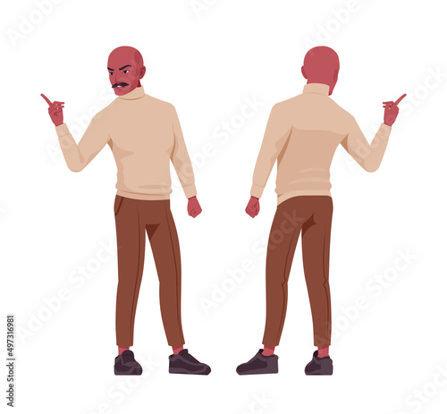 Foto Handsome bold man, spanish person of Latin America finger pointing