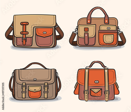 Bundle of trendy men's handbags vector