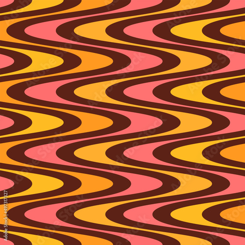 Groovy lines abstract seamless pattern. Retro 1970s nostalgic geometric background. Simple shaped colorful vector print for paper, fabric, surface.