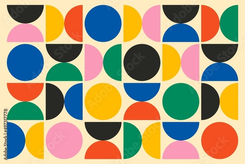 Geometric minimalist shapes. Abstract bold bauhaus round figures swiss style for web banner print, wallpaper. Vector art