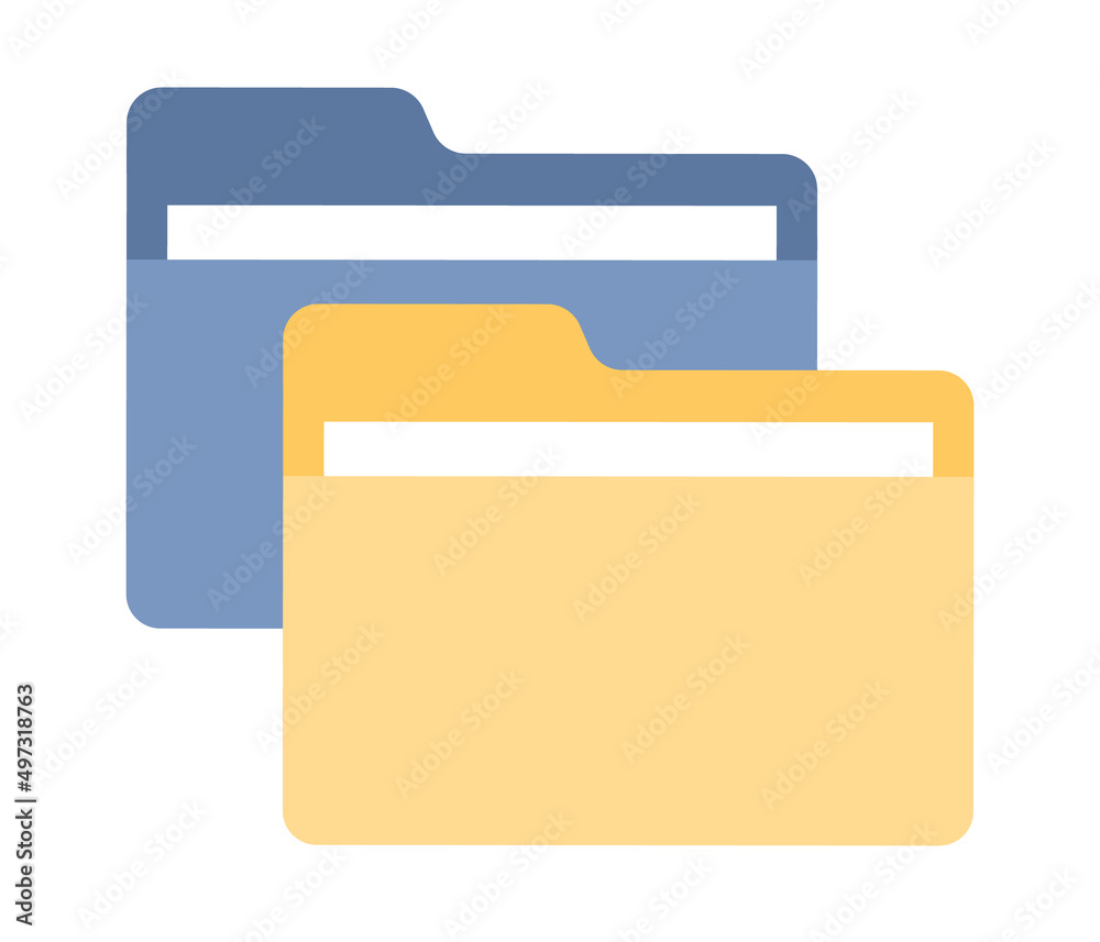 Blue and yellow folders icon. Office work sign. Document symbol. Vector flat illustration Blue and yellow folders icon. Office work sign. Document symbol. Vector flat illustration