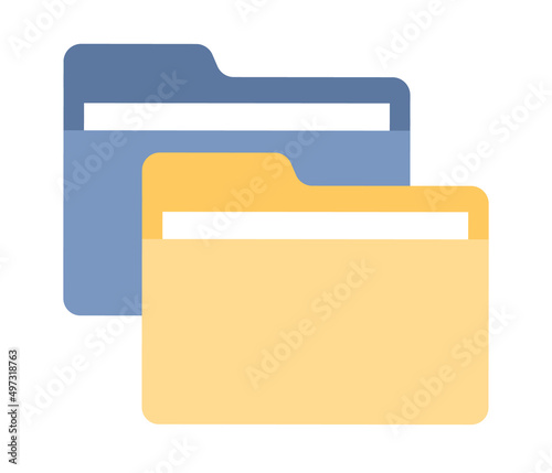 Blue and yellow folders icon. Office work sign. Document symbol. Vector flat illustration