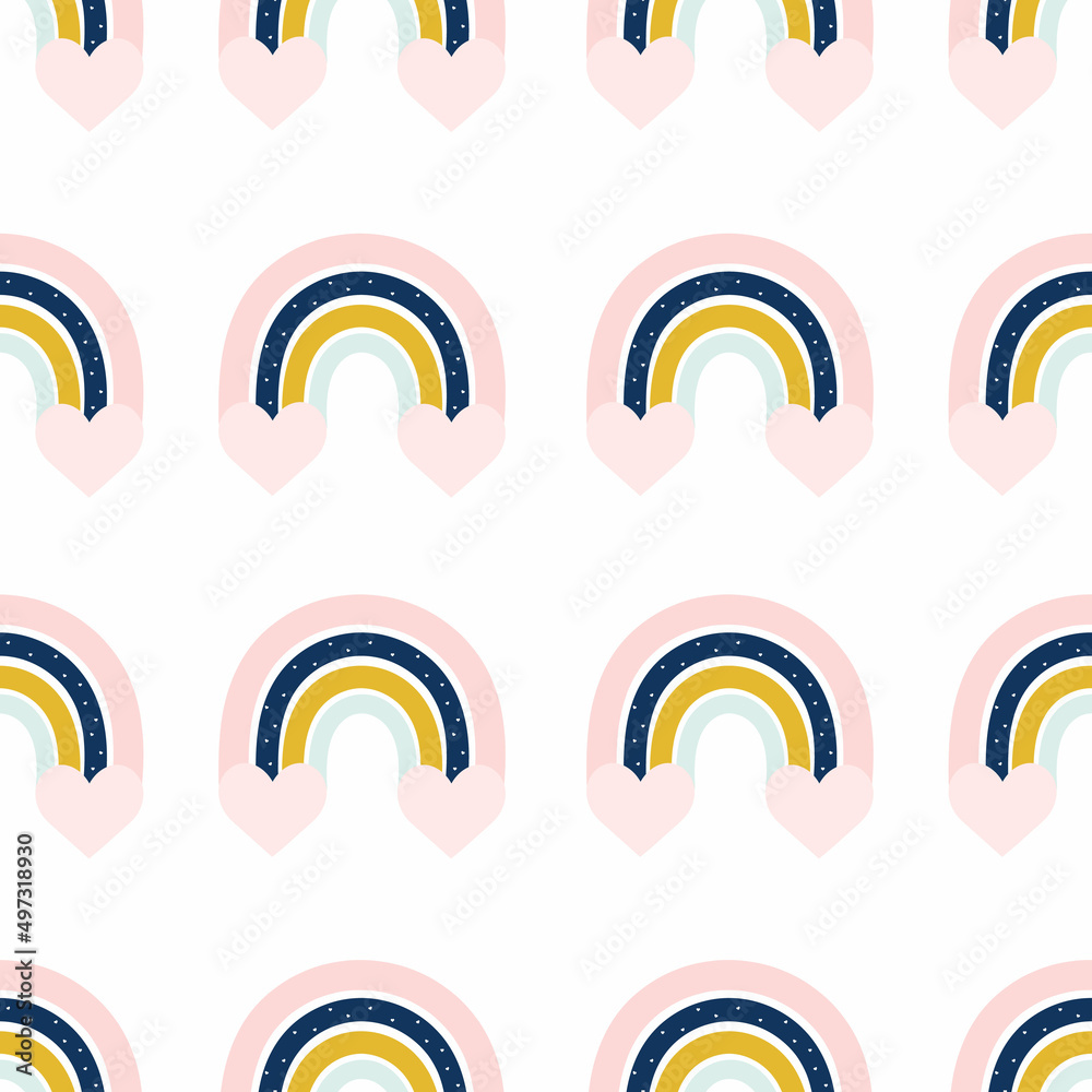 Fototapeta premium Rainbow arch pattern. Rainbow nursery wall decor, minimalist simple boho style. Bow symbol for baby shower party invitation. Suitable for wallpaper, textiles, cover art, gift wrap.