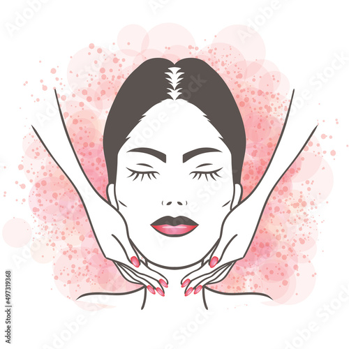 Woman skincare illustration - facial massage and beautician theme - Hand drawn style doodle