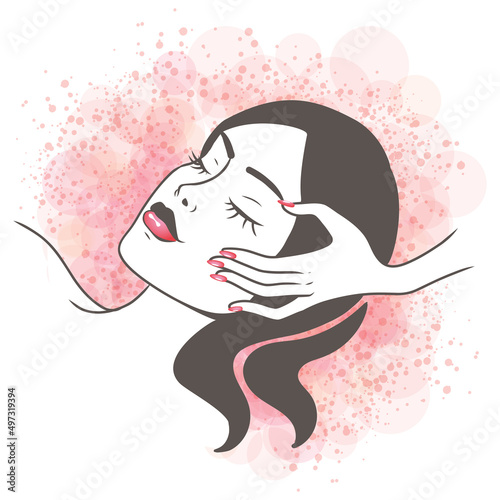 Woman skincare illustration - facial massage and beautician theme - Hand drawn style doodle