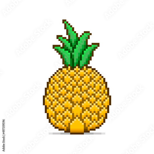colorful simple vector flat pixel art illustration of cartoon pineapple