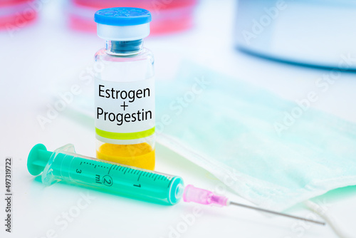 estrogen and progestin hormone injection vial for female hormone therapy photo