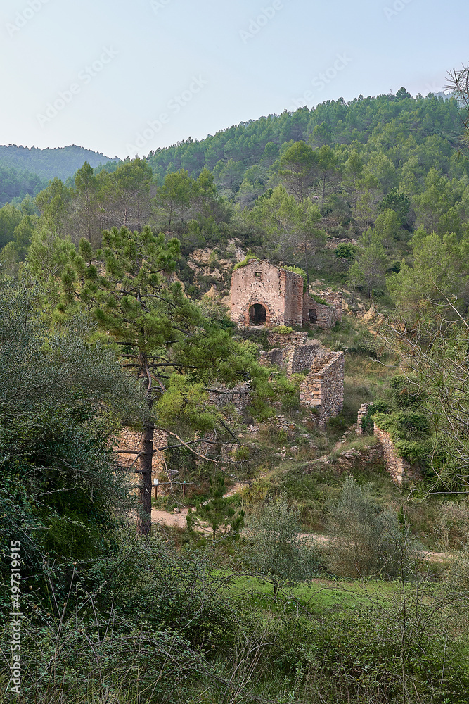 Jinquer, Castellon Spain. Houses in ruins of an abandoned village