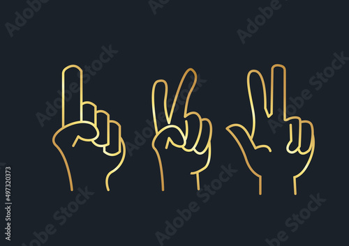 Abstract background of Hands One Two Three,Gold color,vector illustrations