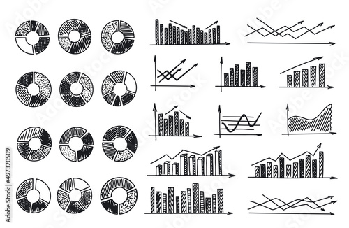 Graphs and Charts icons, Set hand drawn . Vector	
