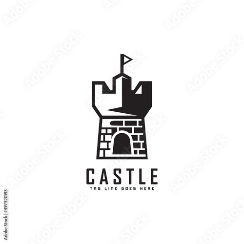 silhouette castle logo design illustration vector template, guard protection, symbol to illustrate idea of history and traditions photo