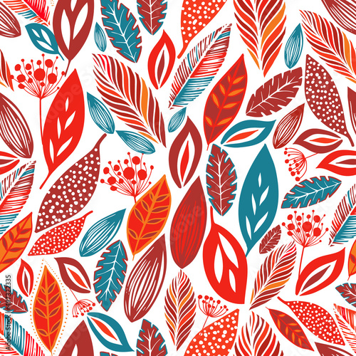 Graphic colorful leaves. Botanical pattern, wallpaper, fabric vector illustration design