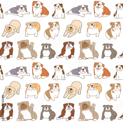 Fototapeta Naklejka Na Ścianę i Meble -  Seamless Pattern of Cartoon Bulldog Design on White Background