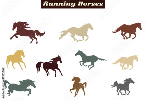 Running Horses Icon Set In Different Colors