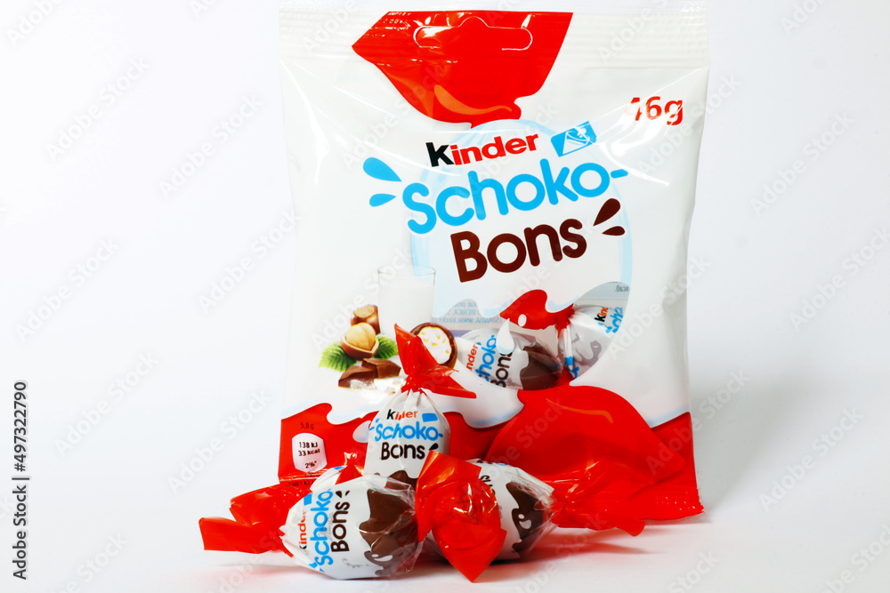 Italy – April 6, 2022: Kinder Schoko-Bons Chocolate. Kinder is a