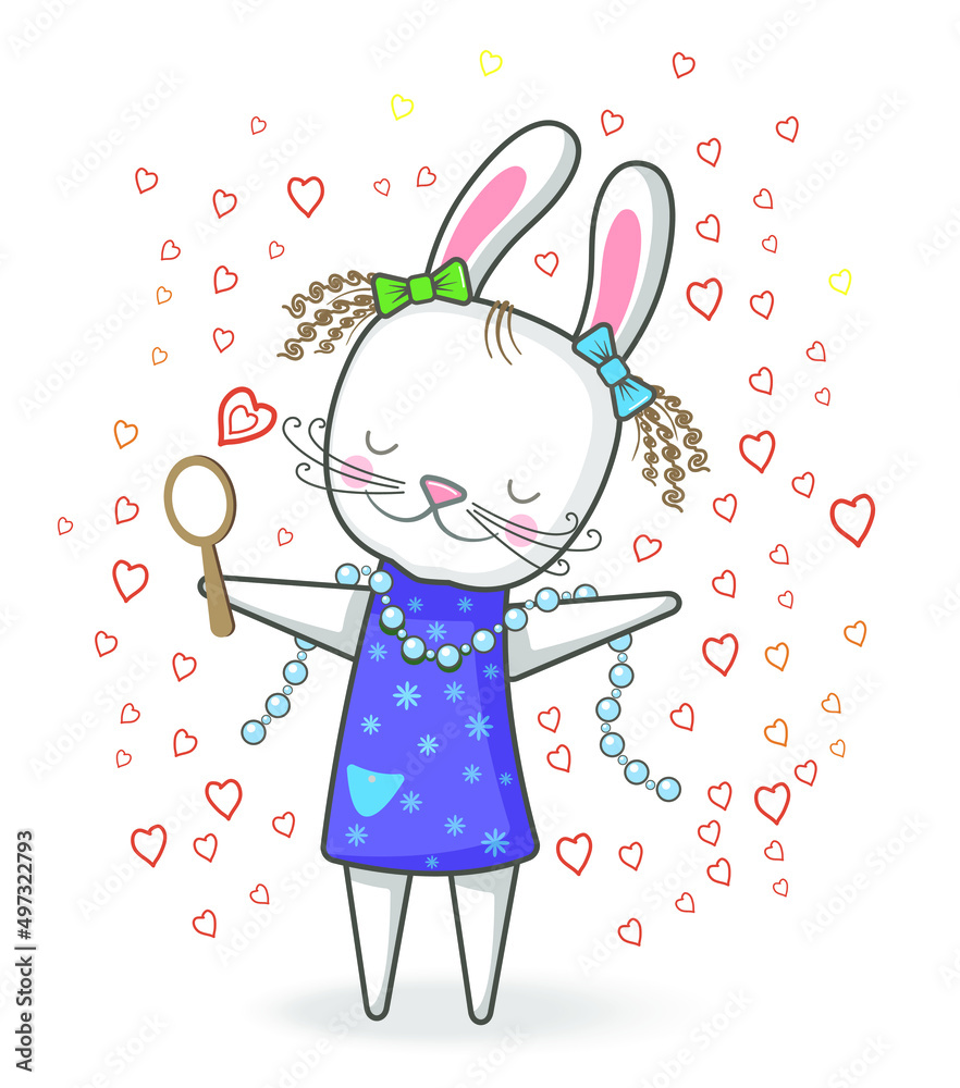 Vector image of a cute bunny. Isolated background, postcard, design.
Vector image of a cute bunny. Isolated background, postcard, design.