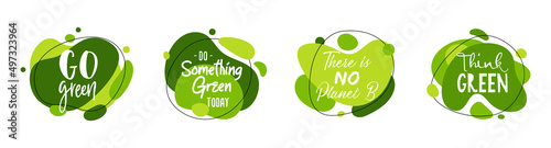 Set of 4 Earth Day abstract graphic liquid organic elements. Dynamical waves, fluid shapes. Isolated green banners with flowing lines. Template for the design of a logo, flyer or presentation.