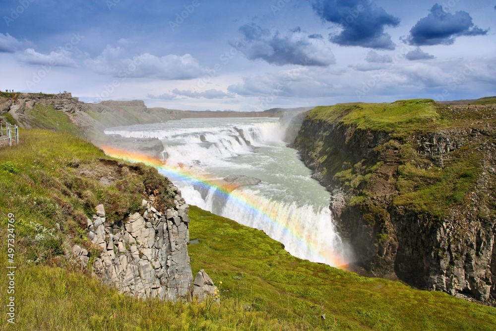 Gullfoss waterfall with rainbow in Iceland Gullfoss waterfall with rainbow in Iceland
