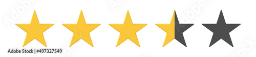 Rating five stars. 3d vector gold stars to indicate the rating of products or films.