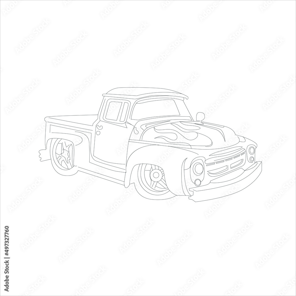 Naklejka premium Modern Car vector , Illustration of a car Business car Luxury life Technology concept Car line art , coloring book page for kids and adults coloring book page for adult drawing