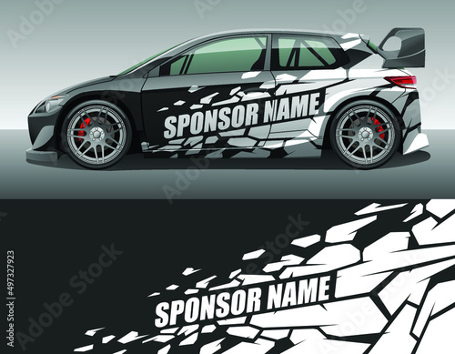 Car wrap vinyl racing decal geometric ornament. Abstract sport background design print template. Vector illustration.