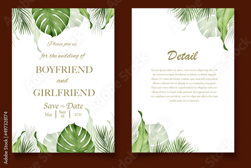 Tropical banner background with realistic summer leaves