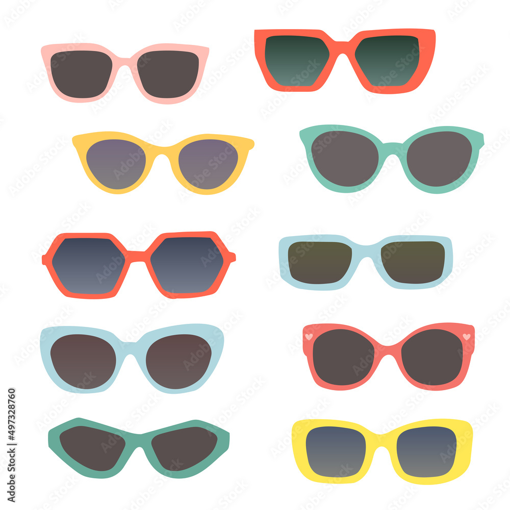 Summer set with different sun glasses, vector