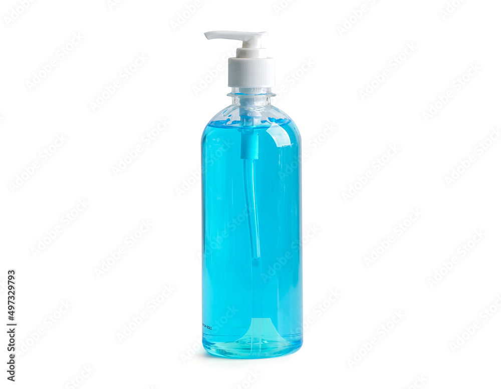 Blue alcohol sanitizer gel bottle isolated on white background for washing to protect safety infection and kill Novel Coronavirus Covid 19 virus, bacteria and germs. Blue alcohol sanitizer gel bottle isolated on white background for washing to protect safety infection and kill Novel Coronavirus Covid 19 virus, bacteria and germs.