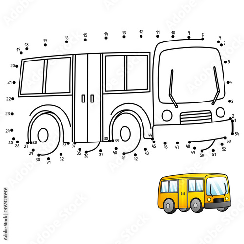 Dot to Dot Bus Isolated Coloring Page for Kids