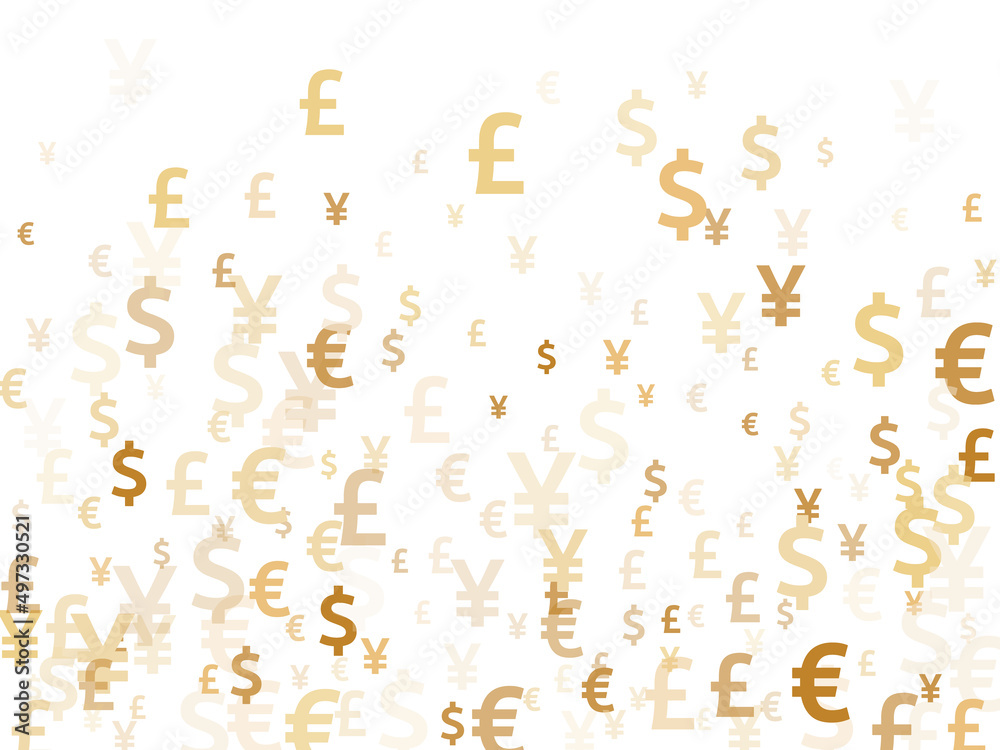 Euro dollar pound yen gold symbols flying money vector background. Financial concept. Currency