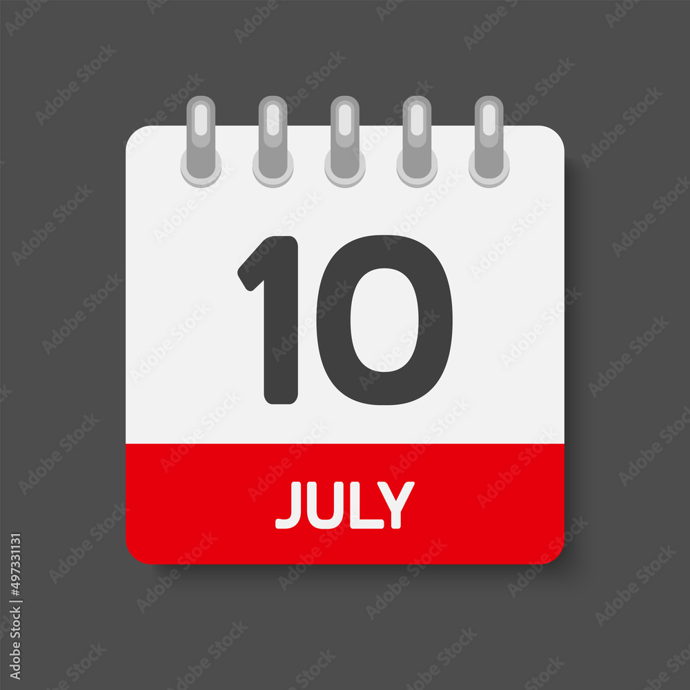 Icon day date 10 July, template calendar page Icon day date 10 July, template calendar page