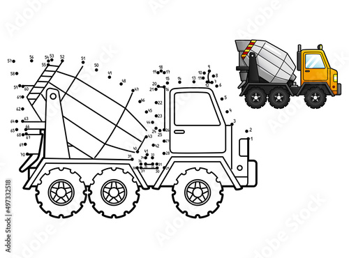 Dot to Dot Concrete Mixer Isolated Coloring Page 