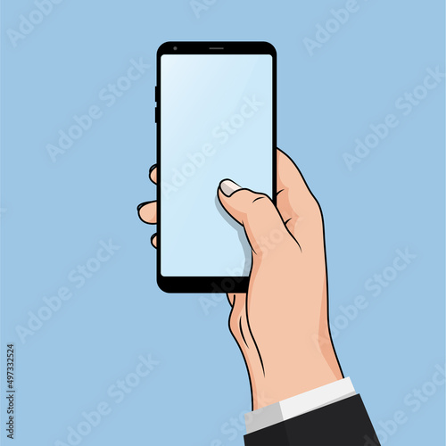 Flash Design style hand holding the smartphone with Blank on screen ,vector design Element illustration