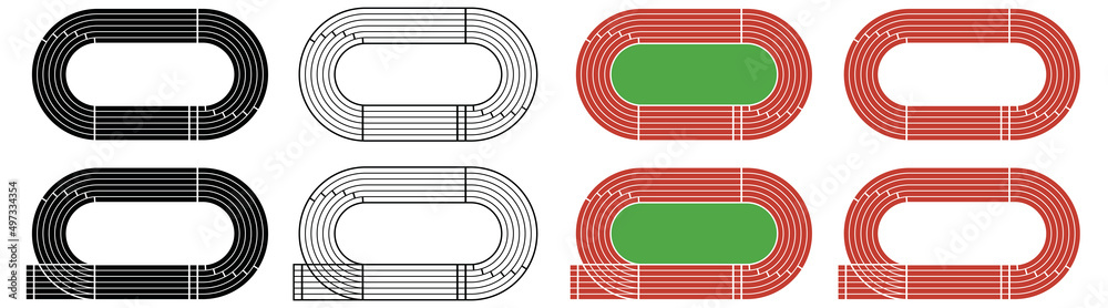 Track and Field Running Track Clipart Set - Outline, Silhouette and