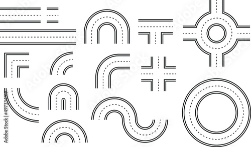 Road Segment Pieces Clipart Set - Outline