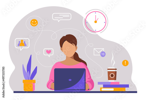 Woman with laptop, education or work concept.