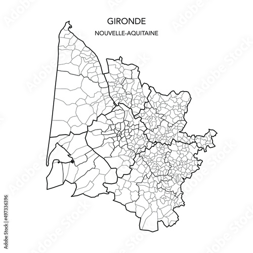 Vector Map of the Geopolitical Subdivisions of the Department of Gironde Including Arrondissements, Cantons and Municipalities as of 2022 - Nouvelle Aquitaine - France photo