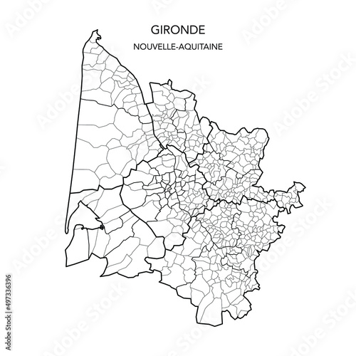 Vector Map of the Geopolitical Subdivisions of the Department of Gironde Including Arrondissements, Cantons and Municipalities as of 2022 - Nouvelle Aquitaine - France