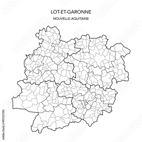 Vector Map of the Geopolitical Subdivisions of the French Department of Lot-et-Garonne Including Arrondissements, Cantons and Municipalities as of 2022 - Nouvelle Aquitaine - France photo