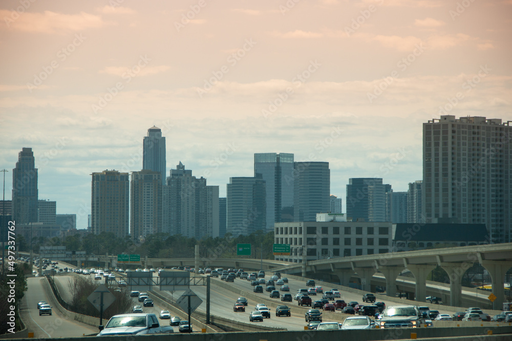 Houston skyline on the background of the city