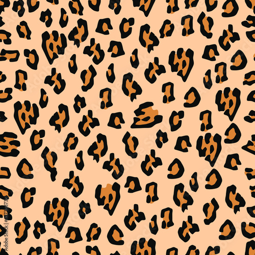 Realistic colourful leopard skin texture isolated on light background is in Seamless pattern - vector illustration