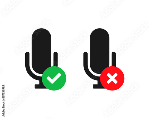 Microphone check mark icon. Vector illustration